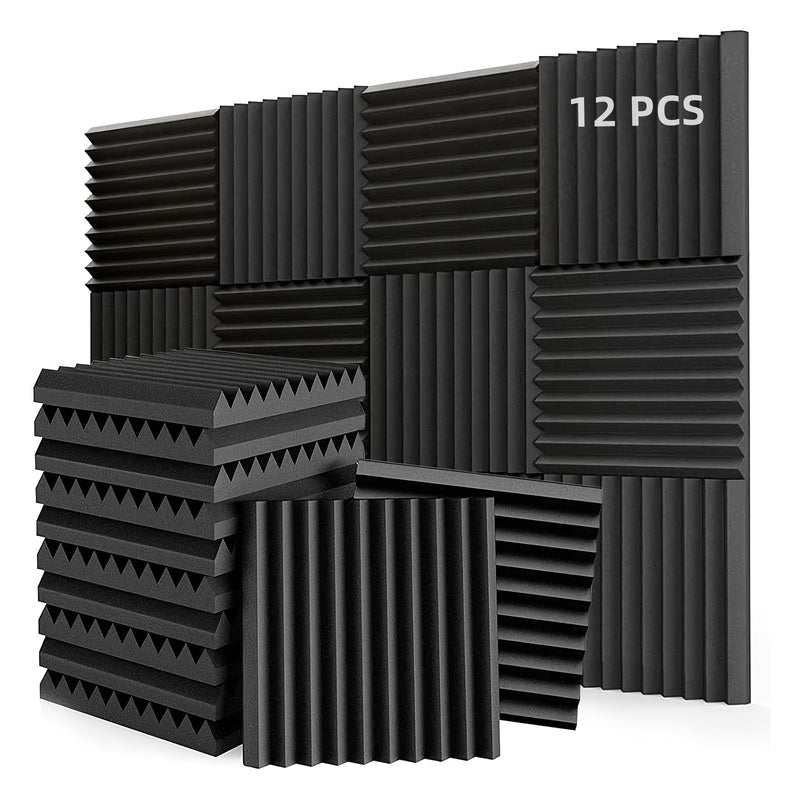12 paneles de espuma negra de alta densidad para insonorización, 30.48 cm x 30.48 cm x 2.54 cm, retardantes de llama, reduce el ruido, recuperación rápida, ideal para oficina en casa, estudio, sala de conferencias y teatro