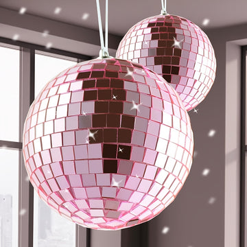 Esfera de Discoteca Espejo - Bola de discoteca rosa con cuerda para colgar, adecuada para fiestas grandes, cumpleaños y diseños de bodas, muy adecuada para clubes de DJ, decoración del hogar y escenarios en vivo con anillo para colgar, fácil instalación,