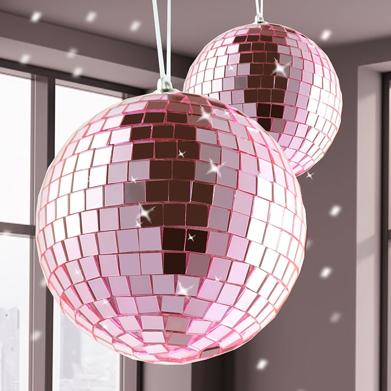 Esfera de Discoteca Espejo - Bola de discoteca rosa con cuerda para colgar, adecuada para fiestas grandes, cumpleaños y diseños de bodas, muy adecuada para clubes de DJ, decoración del hogar y escenarios en vivo con anillo para colgar, fácil instalación,