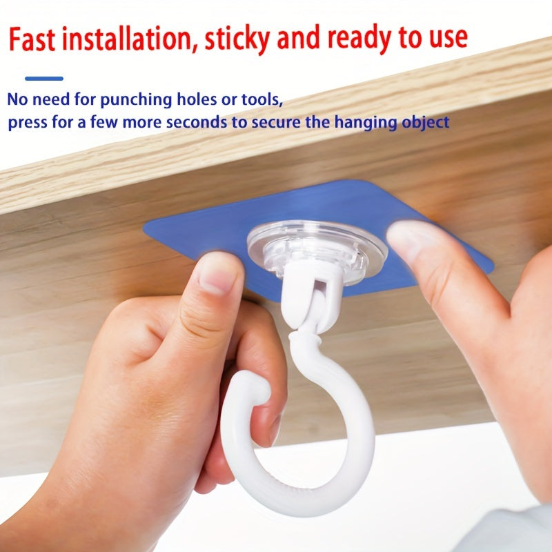 Conjunto de 3 ganchos de techo autoadhesivos y giratorios 360°, soporte de pared sin taladro para dosel de cama, mosquiteros, bufandas y almacenamiento de bolsos