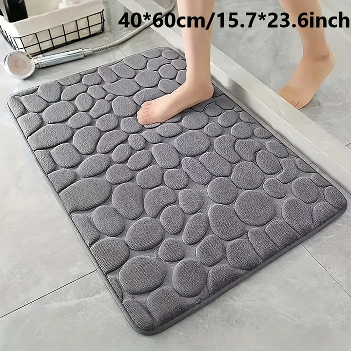 Alfombra de Baño Hecha a Mano de Vellón de Coral Peluche - Antideslizante con Patrón de Piedras Geométricas, Lavable en Máquina y Absorbente para Ducha, Bañera y Entrada, Base Duradera de Poliéster, Alfombra de Baño
