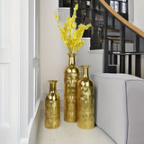 3 modernos jarrones de suelo de metal decorativos de lujo dorado con un toque de alta gama adecuados para flores artificiales en el hogar, hotel y oficina.