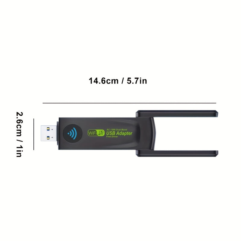 Adaptador inalámbrico USB de doble banda de 1300 Mbps, adaptador WiFi 6 USB, enchufa y juega, alta velocidad de Internet, no se requiere controlador, voltaje de funcionamiento <36V, no se requiere batería.