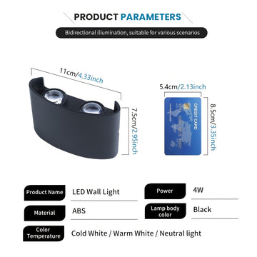Luminaria de Pared de 4W para Interior con Iluminación Hacia Arriba y Abajo - Lámpara de Pared LED Impermeable IP55 para Exterior, Sconce de Pared Resistente para Sala de Estar, Camino, Entrada, Pasillo, Porche, Balcón, Patio, Jardín, Iluminación Exterio