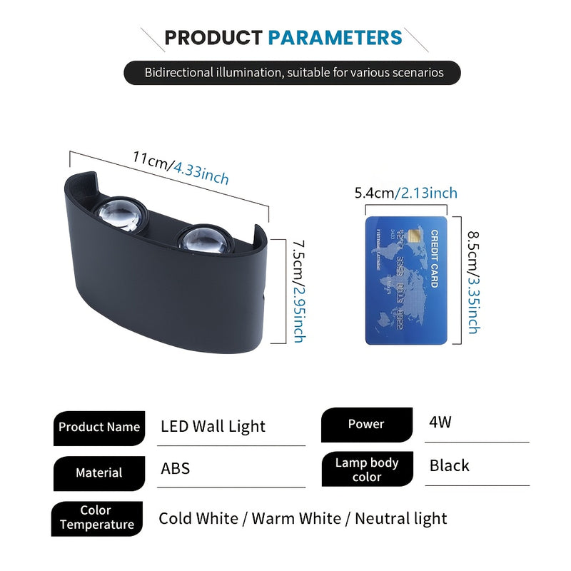 Luminaria de Pared de 4W para Interior con Iluminación Hacia Arriba y Abajo - Lámpara de Pared LED Impermeable IP55 para Exterior, Sconce de Pared Resistente para Sala de Estar, Camino, Entrada, Pasillo, Porche, Balcón, Patio, Jardín, Iluminación Exterio