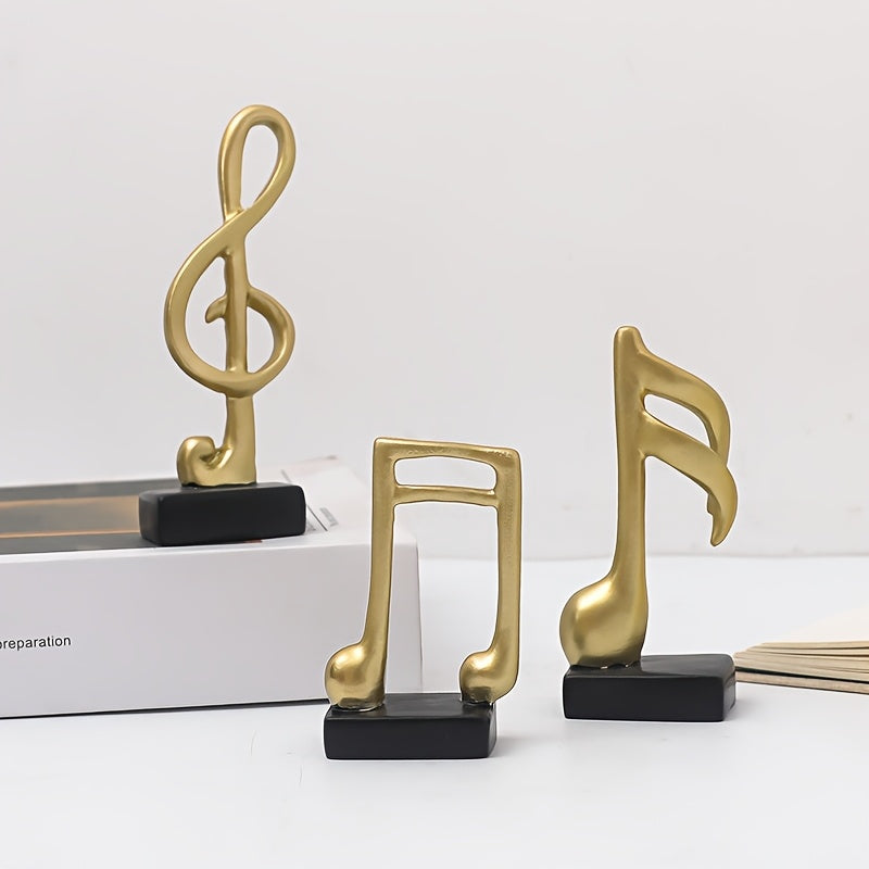 Juego de 3 piezas de figuras de resina con notas musicales - Diseños elegantes de clave de sol blanco y negro, ideales para decoración del hogar y la oficina, regalo perfecto para los amantes de la música, uso interior y exterior, no requiere energía.