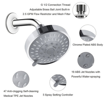 Cabezal De Ducha De Alta Presión, Cabezal De Ducha Fijo Para Baño, Cabezal De Ducha Superior Ajustable De 5 Modos, Rociador De Ducha Para Baño, Ducha De Lluvia, Accesorios De Baño