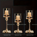 Juego de 3 candelabros de vidrio y metal dorado elegante - Acero inoxidable, diseño de mesa para cena romántica y decoración del hogar