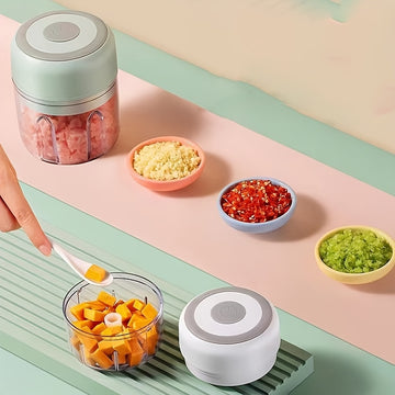 Picadora Eléctrica Inalámbrica de 8.45 oz para Ajo, Carne, Verduras, Cebollas, Frutas y Más - Ideal para Actividades al Aire Libre, Cortador y Rebanador de Vegetales, Electrodoméstico Compacto, Cocina Moderna con Cámara de Picado Visible