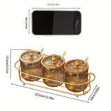 1 Set de Tarro de Condimento de Lujo Ligero para Cocina Almacenamiento de Aceite Sal Condimento Tarro de Almacenamiento 1 Estante 3 Tarros con Cuchara