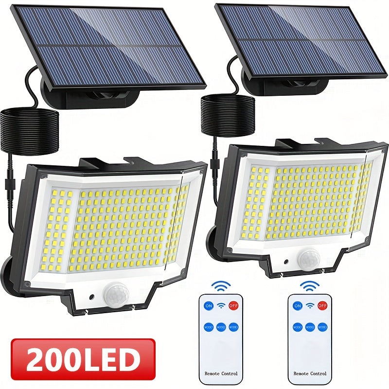 1pc/2pcs Luz de Punto Solar Externa con Panel Separado, 200 LED Super Brillante, Sensor de Movimiento, Luz de Pared de Jardín con Energía Solar, 3 Modos de Funcionamiento, Iluminación de Anochecer a Amanecer para Jardín, Patio, Patio Trasero. Farola, Lám