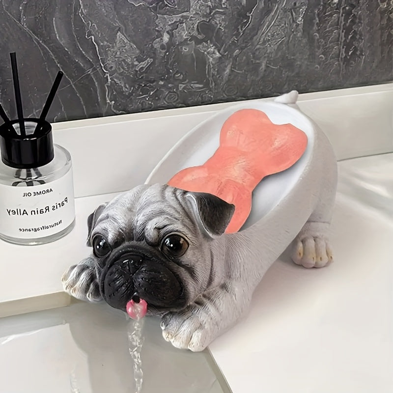Estatuilla de Pug blanco de resina simulada para jabón - Caja de productos domésticos diarios, adecuada para baño y cocina