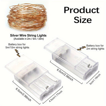 1 juego, Luces de Hadas LED con Caja de Batería y Cable de Cobre de 2/5/10m Guirnalda de Lámpara Exterior para Árbol de Navidad y Decoración de Fiesta de Boda