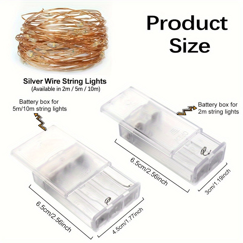 1 juego, Luces de Hadas LED con Caja de Batería y Cable de Cobre de 2/5/10m Guirnalda de Lámpara Exterior para Árbol de Navidad y Decoración de Fiesta de Boda