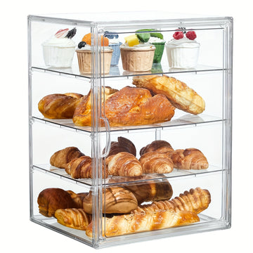 Caja de pan ajustable de 4 niveles - Contenedor de almacenamiento transparente de PET con puerta magnética, exhibidor de cocina hermético para pan, muffins, bagels y pasteles, soporte de pan de encimera | Diseño transparente | Hermético al mar