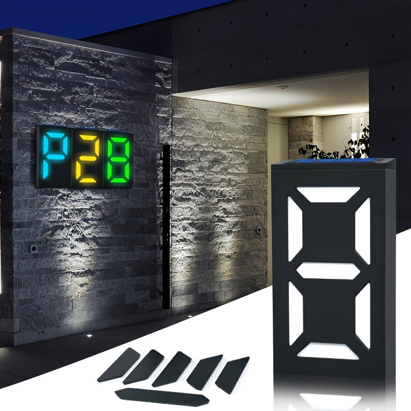Luz de puerta LED solar Amaryllis - Señal de dirección digital de bricolaje con sensor de movimiento, acabado pulido, montaje semienterrado, incluye hardware de instalación, ideal para jardín exterior, porche y patio, batería de níquel, luz LED de cinta