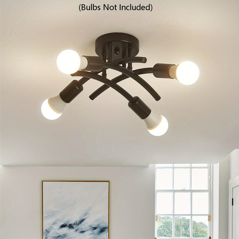 Aplique de Techo Semiempotrado Industrial de 4 Luces, Luminarias Modernas de Araña Sputnik, Apliques de Luz Industrial para Cocina, Aplique de Techo para Comedor y Pasillo, Base E26 E27 (Bombillas No Incluidas)