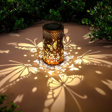 Lámpara solar para exteriores, regalo de cumpleaños de mariposa adecuado para hombres y mujeres, luz solar colgante adecuada para patio, patio, porche, jardín trasero, paisaje, decoración de jardín