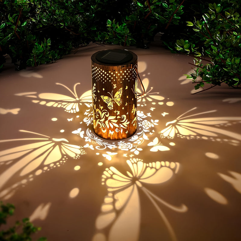 Lámpara solar para exteriores, regalo de cumpleaños de mariposa adecuado para hombres y mujeres, luz solar colgante adecuada para patio, patio, porche, jardín trasero, paisaje, decoración de jardín