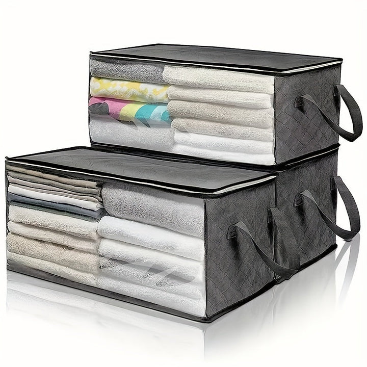 Caja de almacenamiento plegable de gran capacidad 14.27 galones, gris, estilo moderno, tela resistente, ventana transparente, asas resistentes, uso múltiple para ropa, ropa de cama, almohadas, cobijas - plegable y portátil, organización de clóset | Caja
