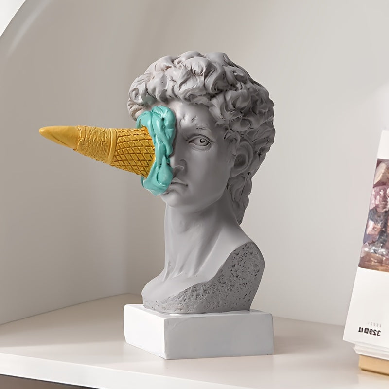Escultura de David de resina con cono de helado, figura decorativa europea moderna para varios tipos de habitaciones, uso en interiores y exteriores, decoración sin electricidad - 1 pieza