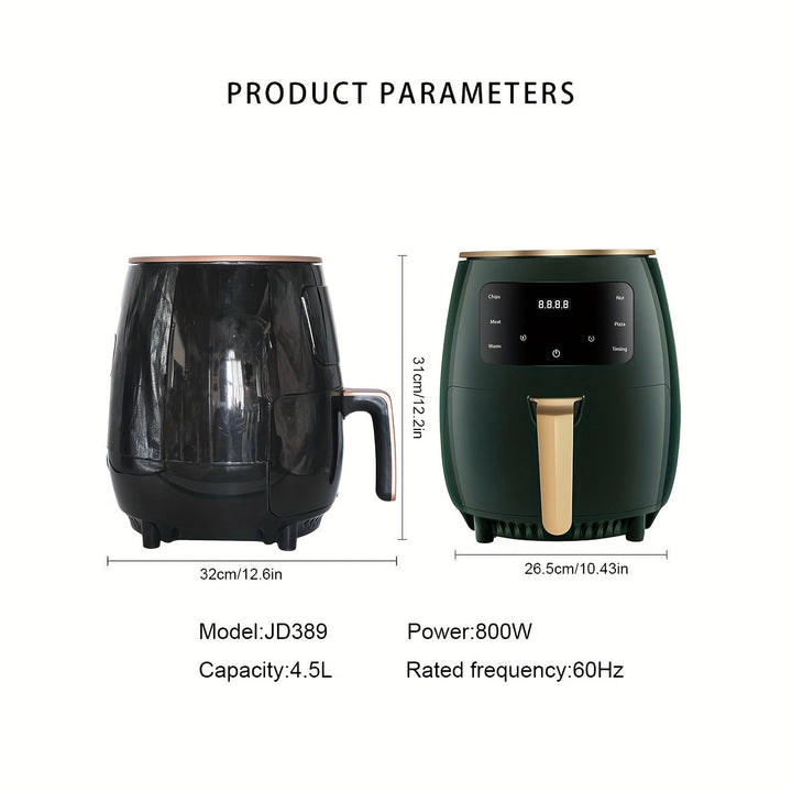 Freidora de Aire 4.5L Gran Capacidad 1400W Circulación de Aire Caliente Inteligente Automática Multifunción con Pantalla LED Sin Aceite para Hogar