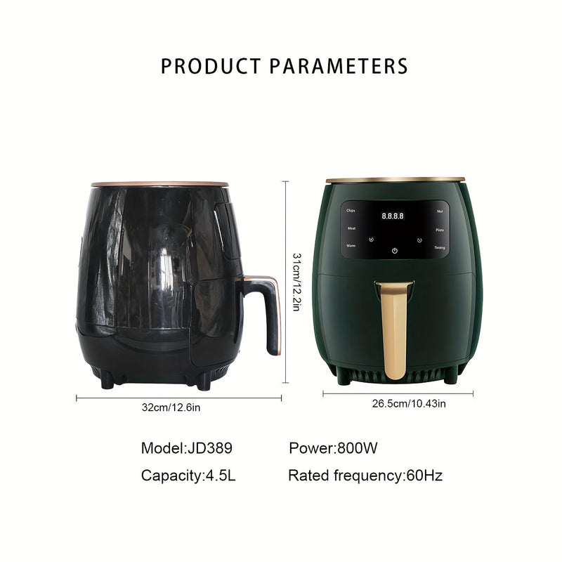 Freidora de Aire 4.5L Gran Capacidad 1400W Circulación de Aire Caliente Inteligente Automática Multifunción con Pantalla LED Sin Aceite para Hogar