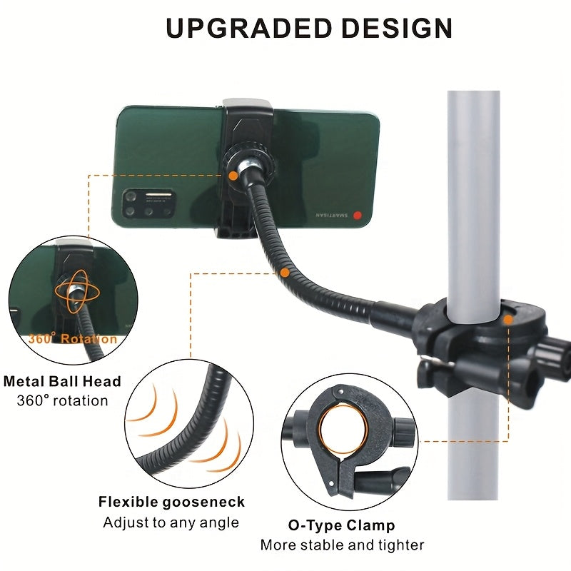 1 pieza de soporte de teléfono con clip ajustable de ABS - Soporte flexible y antideslizante para grabación en vivo y transmisión, compatible con teléfonos inteligentes e iPads, accesorio de transmisión | Soporte de teléfono elegante | Soporte de agarre