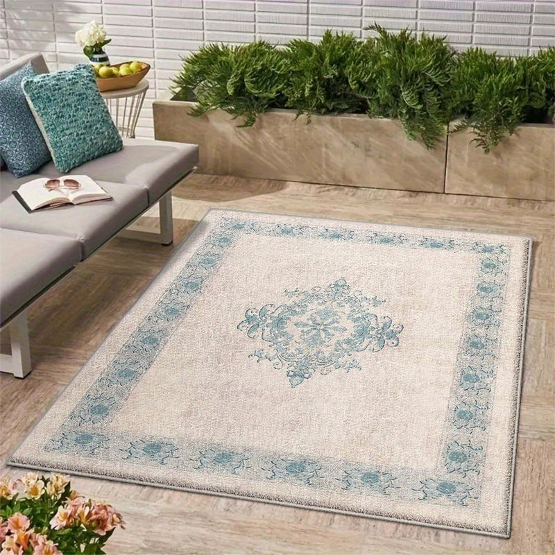 Alfombra de Terciopelo/851gsm con Estampado Moderno Geométrico para Exteriores, Antideslizante y Suave – Diseño Floral Gris Cremoso – Lujo Elegante Lavable a Máquina para Camping, Cocina y Decoración del Hogar – 2mm de Grosor