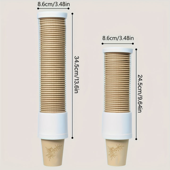 1 pieza de soporte para tazas desechables sin perforación para pared, resistente al polvo y al agua, dispensador automático de tazas, conveniente y rápido, almacenamiento de tazas desechables para hogar, oficina, hospital, suministros de baño.