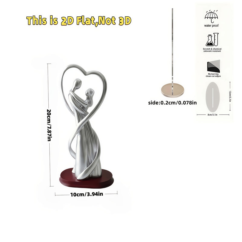 Adorno de Escultura Plana 2D Plateada para Pareja, Adecuado para el Día de San Valentín, Símbolo del Amor, Regalo de Boda para Esposa, Esposo, Novia, Novio, Aniversario, Recién Casados, Compromiso, con Base Ovalada de Acrílico