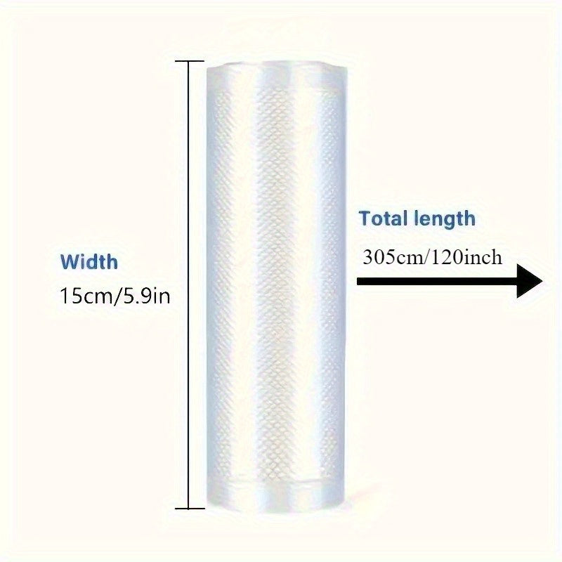 1 Rollo de Bolsas para Sellado al Vacío Extra Largas - 305 cm (10 pies), Bolsas de Almacenamiento de Comida Resistentes y Antifugas, Diseño Compacto Ahorrador de Espacio para Preparación de Comidas, Conservación del Fresco - Ideal para Hogar, Restaurante