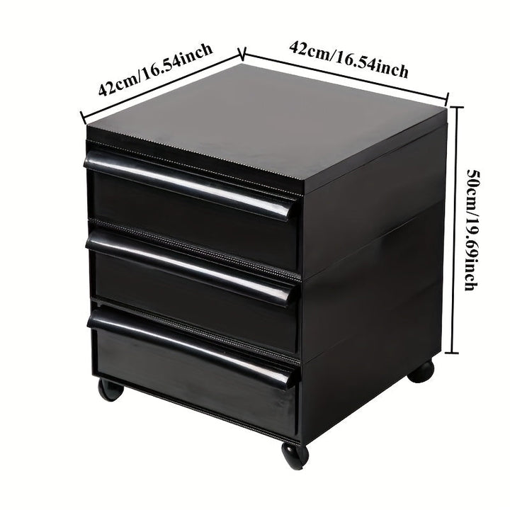Armario de Almacenamiento con Ruedas de 3 Niveles – Organizador Móvil de Cajones Negro para Dormitorio, Sala de Estar o Oficina – Diseño Compacto con Acabado Brillante Suave