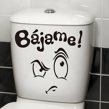 1pc Diversión Cartoon Anime PVC Decal de Tapa de Inodoro - "Bájame" Cita en Español, Acabado Brillante, Adhesivo Reutilizable de Plástico para Decoración de Tanque de Baño