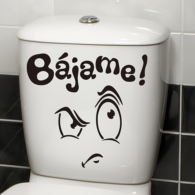 1pc Diversión Cartoon Anime PVC Decal de Tapa de Inodoro - "Bájame" Cita en Español, Acabado Brillante, Adhesivo Reutilizable de Plástico para Decoración de Tanque de Baño