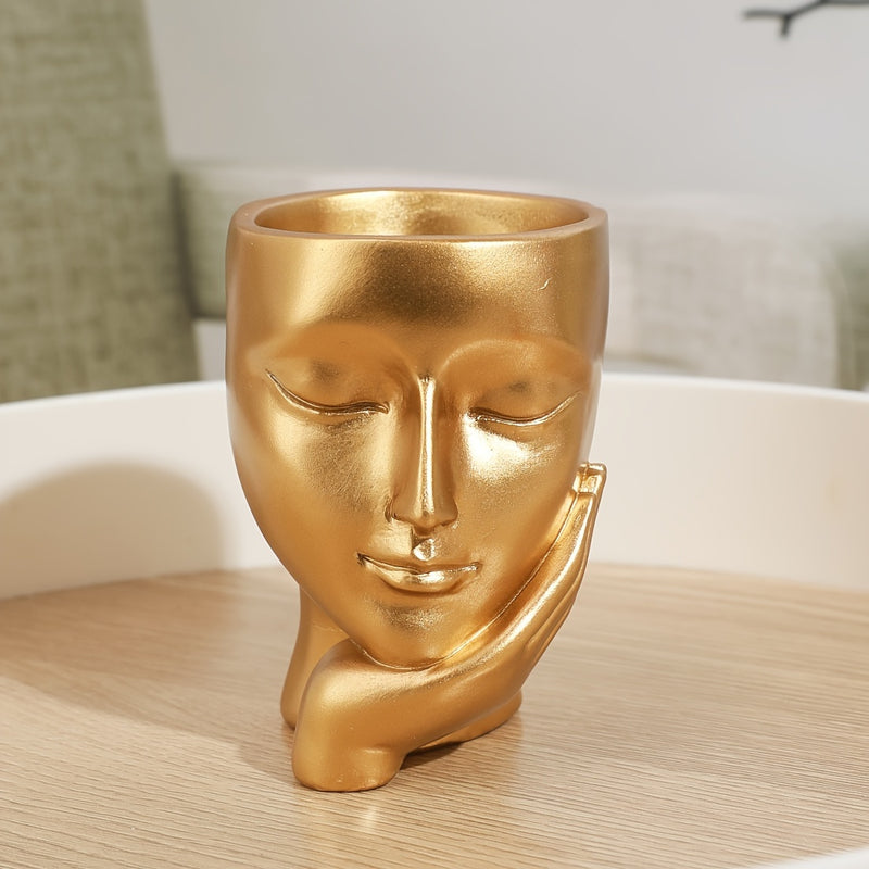 Maceta de Flor de Resina Pensador Dorado - Decoración Única para Jardinería Interior y Exterior en Hogar y Oficina, No Necesita Electricidad, Material de Resina Duradero, Versátil para Varios Tipos de Habitaciones