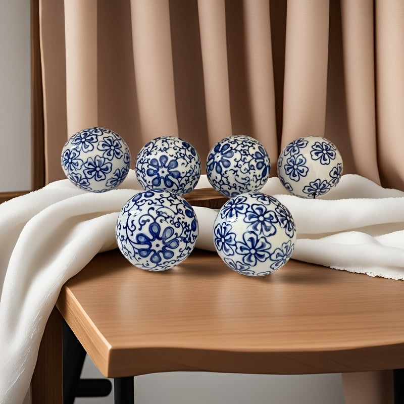 Juego de 6 Bolas de Porcelana Azul y Blanca - Rellenos Decorativos para Jarrones para el Hogar, Jardín, Bodas y Centros de Mesa Festivos