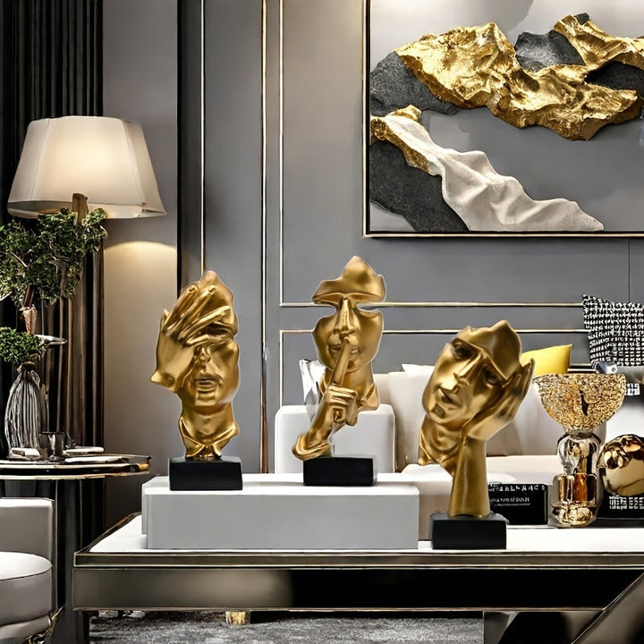 3 piezas de mascarillas de cara de hombre de resina - Diseño abstracto, decoración interior y exterior para el hogar, armario de vino, soporte de TV, decoración moderna del hogar