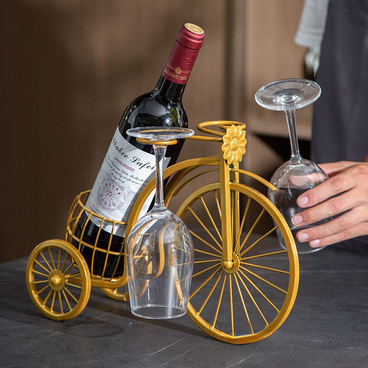 Soporte para Copas de Vino en Forma de Bicicleta de Hierro - Estante para Vinos al Revés con Acabado Dorado, Decoración Europea para Cocina y Comedor, Adorno Creativo para Armario de Vinos, Regalos para Amantes del Vino