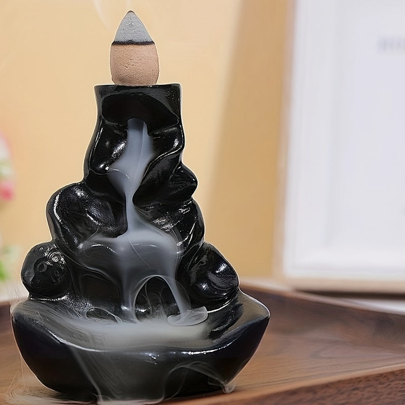 Quemador de Incienso de Resina Negra Elegante con Cascada de Agua y Palitos de Madera - Estilo Clásico, Ideal para Decoración de Halloween en el Hogar e Instalación en el Suelo, Porta Incienso
