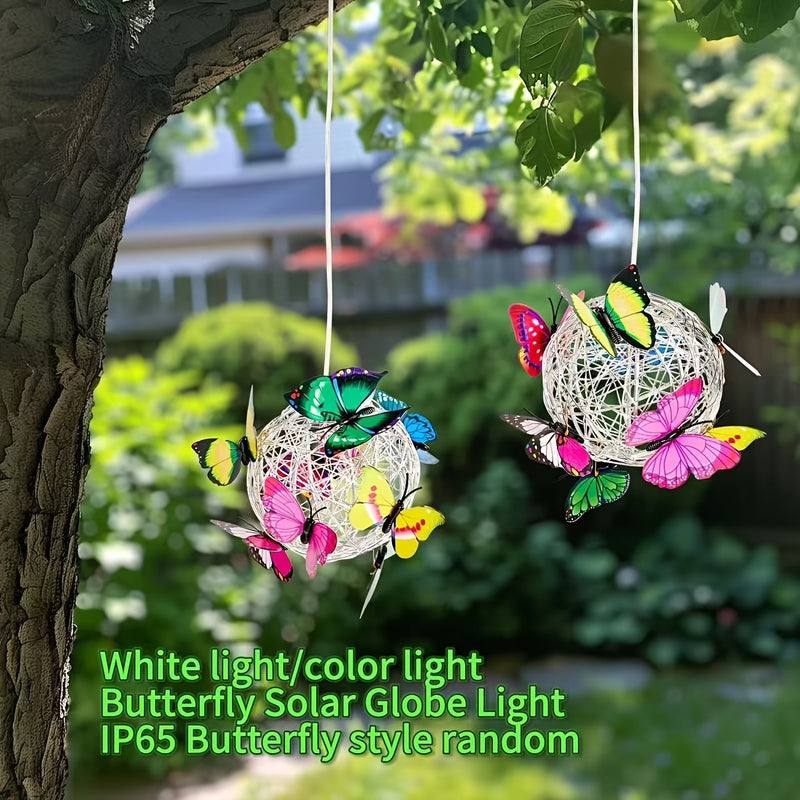 Lámpara colgante de mariposa solar - Diseño de farol de mariposa, adecuado para luces de jardín LED al aire libre, alimentado por energía solar, sin control remoto, IP65