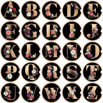 Juego De 2 Posavasos Redondos, Serie De Letras, Posavasos De Madera Estampados Con Flores, Posavasos Para Coche, Aislante Térmico Para Mesa, Decoración De Habitación, Suministros De Cocina
