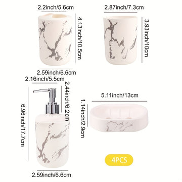 Juego de Baño Cerámico Minimalista Nórdico de 4 Piezas - Incluye Dispensadores de Jabón de Manos, Champú y Gel de Baño con Vasos a Juego
