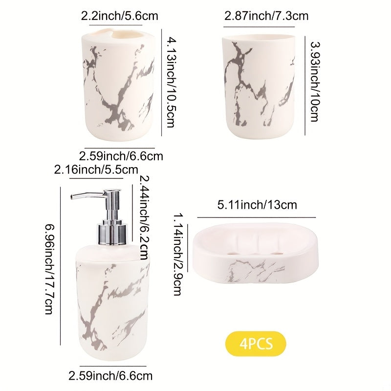 Juego de Baño Cerámico Minimalista Nórdico de 4 Piezas - Incluye Dispensadores de Jabón de Manos, Champú y Gel de Baño con Vasos a Juego