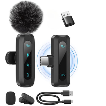 Micrófono inalámbrico J3 con transmisión de radiofrecuencia 2.4GHz, batería de polímero recargable por USB, grabación de 1 toque, indicador de batería y conectividad de tipo C para conferencias de video, podcasting, grabación de voz, micrófono inalámbric