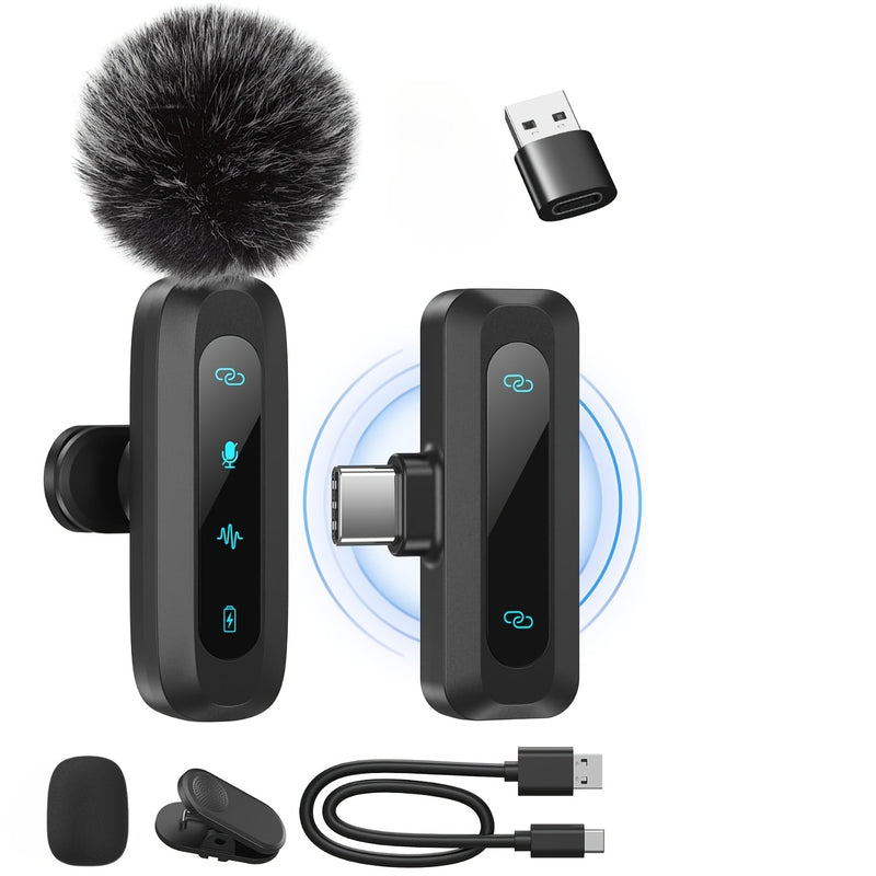 Micrófono inalámbrico J3 con transmisión de radiofrecuencia 2.4GHz, batería de polímero recargable por USB, grabación de 1 toque, indicador de batería y conectividad de tipo C para conferencias de video, podcasting, grabación de voz, micrófono inalámbric