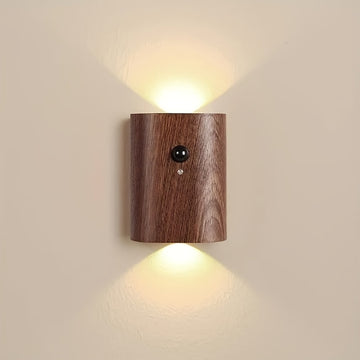 1pc Luz de Pared LED Moderna con Sensor de Movimiento y Alimentación USB - Madera Maciza, Brillo Ajustable, Batería Recargable de 800mAh, Ideal para Escaleras y Pasillos