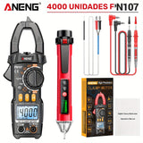 Medidor de pinza digital ANENG PN107+VC1010, probador de voltaje de amperios AC 600A, amperímetro con detección NCV, medición de frecuencia de temperatura y diodo - Batería no incluida