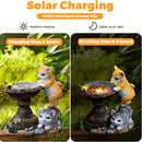 [1pc Estatua de Baño para Pájaros con Doble Gato con Energía Solar] Luces de Estatua de Baño para Pájaros con Doble Gato con Energía Solar, Escultura de Animal de Resina con Acabado Encáustico, Impermeable, Control de Botón, con Batería de Níquel Recarga
