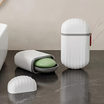 Jabonera Ovalada Premium con Tapa y Asa - Soporte de Plástico Duradero y a Prueba de Fugas para el Hogar, Residencias Universitarias y Viajes